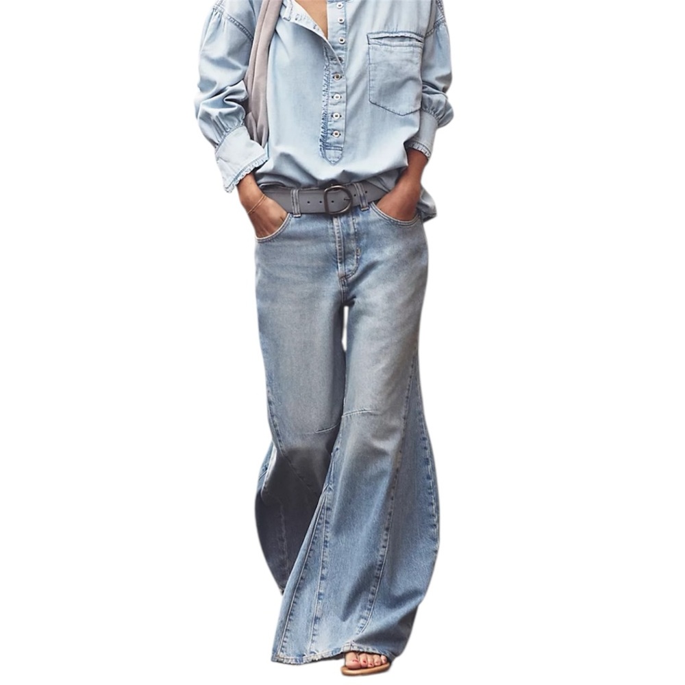 Free People We The Free Eden High Slouchy Flare Jeans Wide Leg Baggy Size 27 - Picture 4 of 6